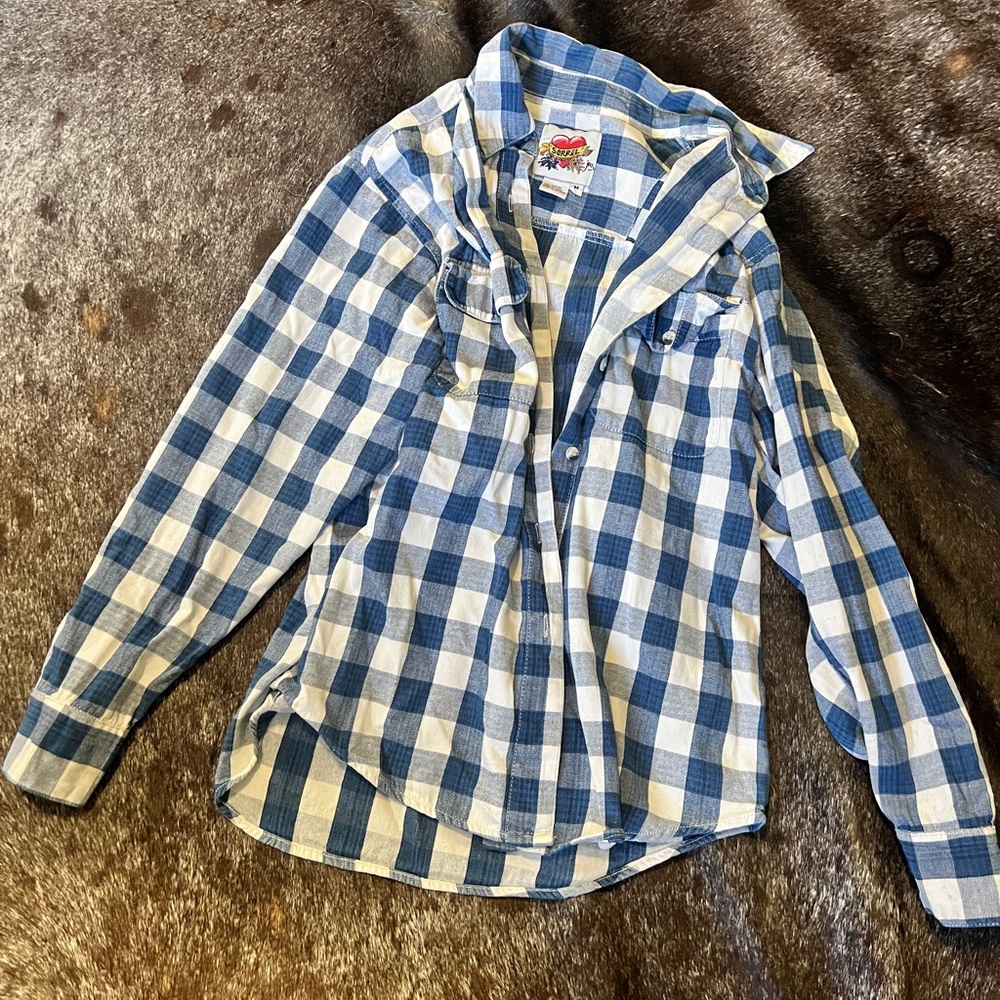 Sorel Kids Blue and White Plaid Button Down Shirt